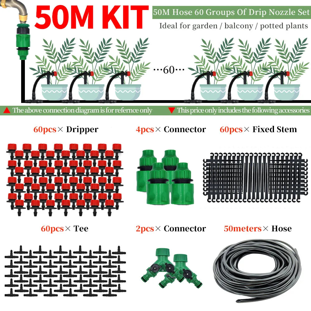 Greenhouse 5M-50M DIY Drip Irrigation System Automatic Watering Garden Hose Micro Drip Watering Kits with Adjustable Drippers
