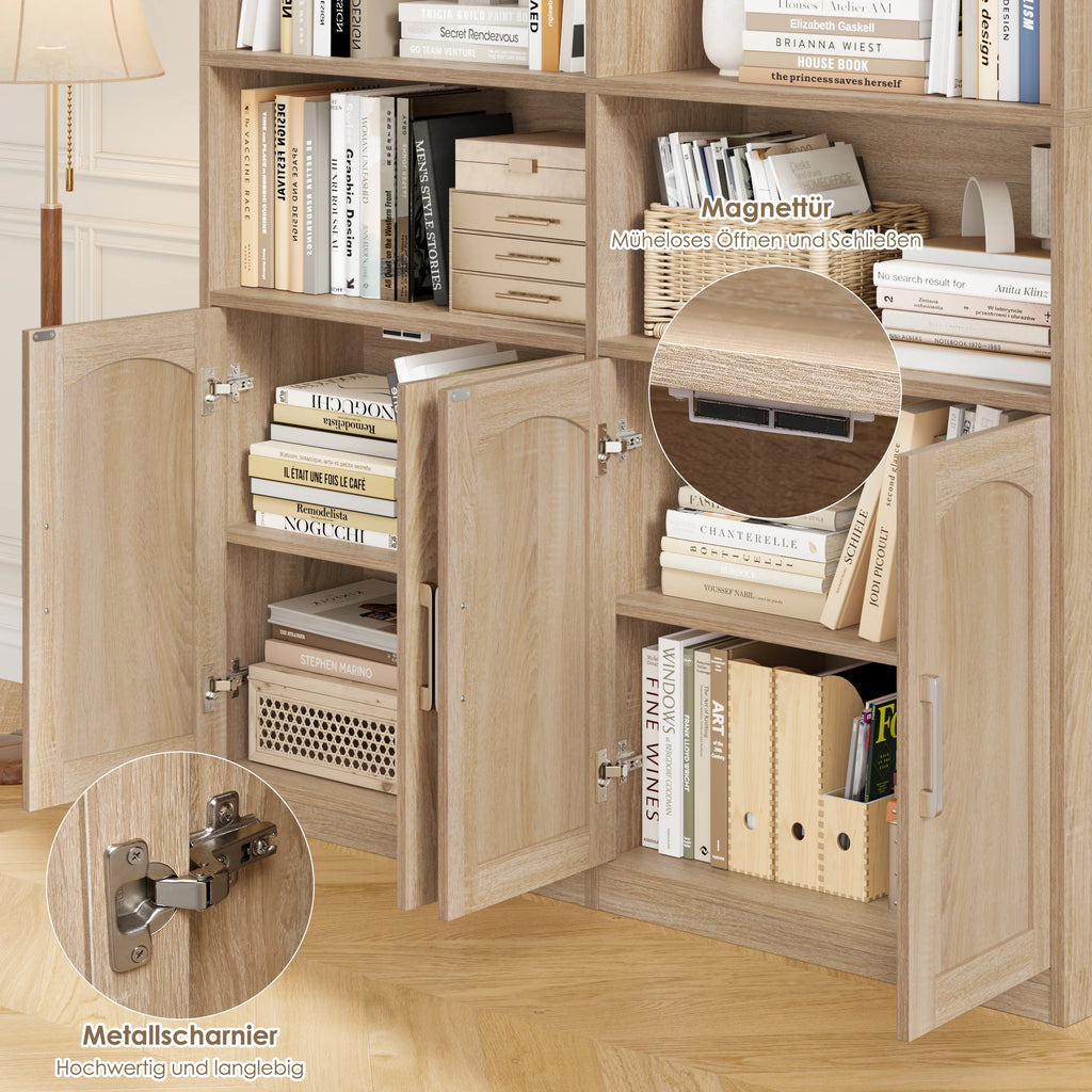 Getone Bookshelf Books wardrobe high wardrobe with 12 compartments 4 doors standing rack for living room office kitchen 115x27x185.5 cm