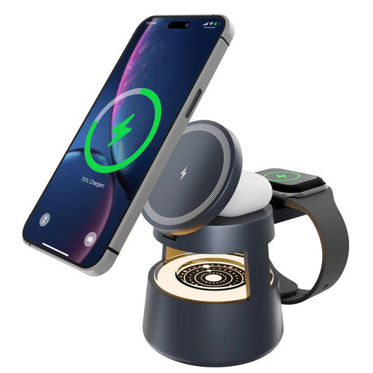 4-in-1 Magnetic Wireless Charging Station - 15W Fast Charger with Foldable Night Light for iPhone, Apple Watch & AirPods | AlluCanFind