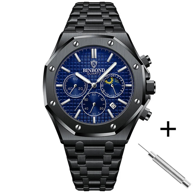 BINBOND B0161 Men's Luxury Luminous Waterproof Stainless Steel Watch