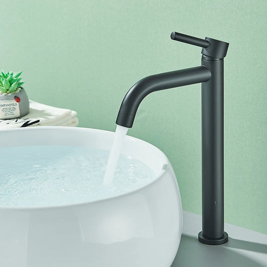 Quyanre Black Chrome Tall Basin Sink Faucet Slim Bathroom Washbasin Water Mixer Tap Hot Cold Water Basin Crane Tap Bathroom Tap