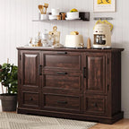 Farmhouse 48" Buffet Cabinet with Storage,Coffee Bar for Kitchen,Living Room,Wood Rustic Sideboard Cabinet w/5 Drawers&2 Groove