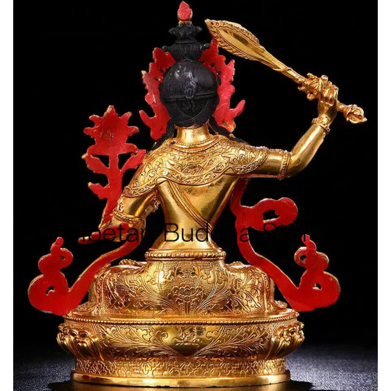 8.5" Antique Handpainted bronze gilt Manjushri Buddha statue Bodhisattva Tara