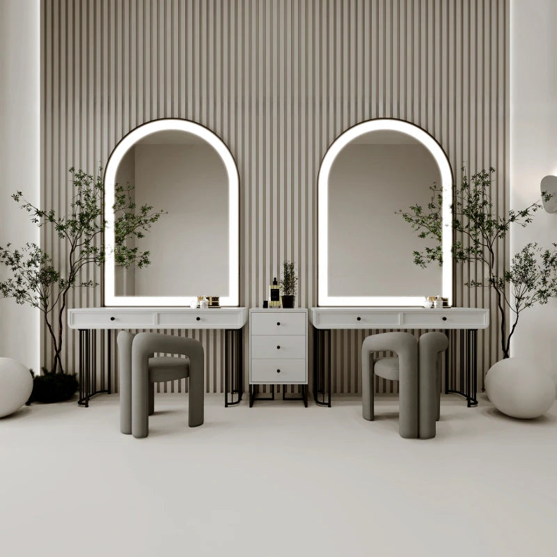 Girls Luxury Mirror Vanity Table Nordic Makeup Large White Makeup Desk Dressers Girl Drawers Light Penteadeira Bedroom Furniture