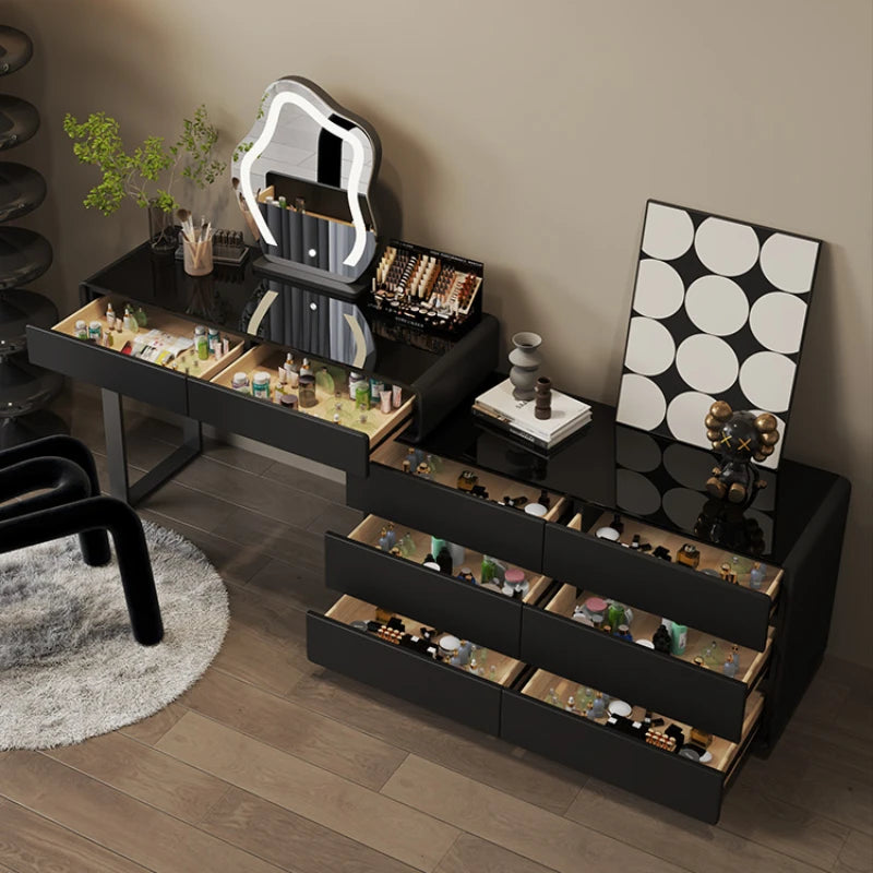 Organizer Lights Storage Vanity Tables Mirror Chair Set Cabinet Drawers Dressers Makeup Girl Black Coiffeuse Furniture Home
