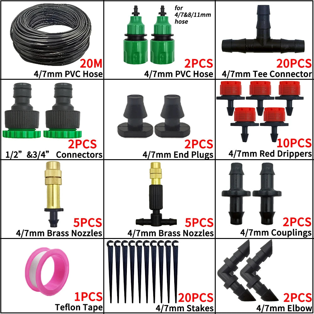 Oasis 5-50M Garden Micro Drip Irrigation Automatic Watering System Kit Controller DIY Mist Spray Cooling for Potted Plants Tools