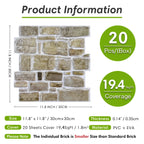 20 pcs 3D Faux Stone Adhesive Wall Panels, Wall Stickers for Living Room (10 sqft/box), Farmhouse Wall Decor