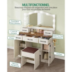Dressing Table, with Large Mirror and LED Light, Dressing Table with Stool, Outlet and Hairdryer Holder