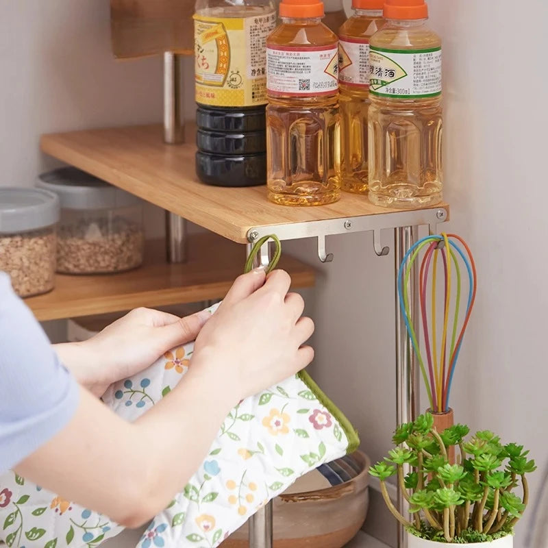 Bamboo Countertop Kitchen Corner Shelf Organizer Rack for Spices Seasoning Pots Desktop Flower Pot Display Stand