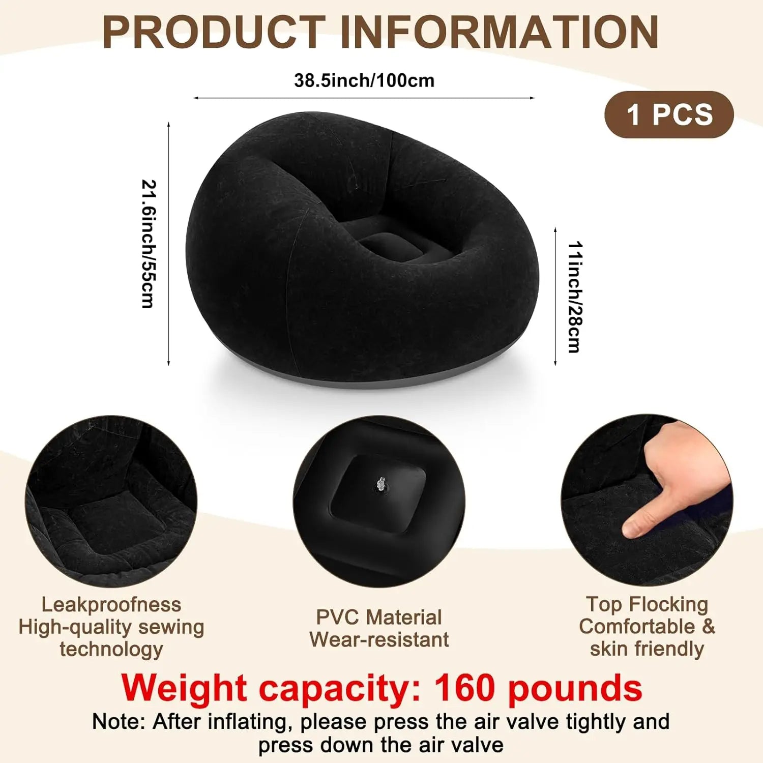 Inflatable Bean Bag Chairs for Adult Blow up Chairs Lazy Sofa Folding Portable Inflatable Chair