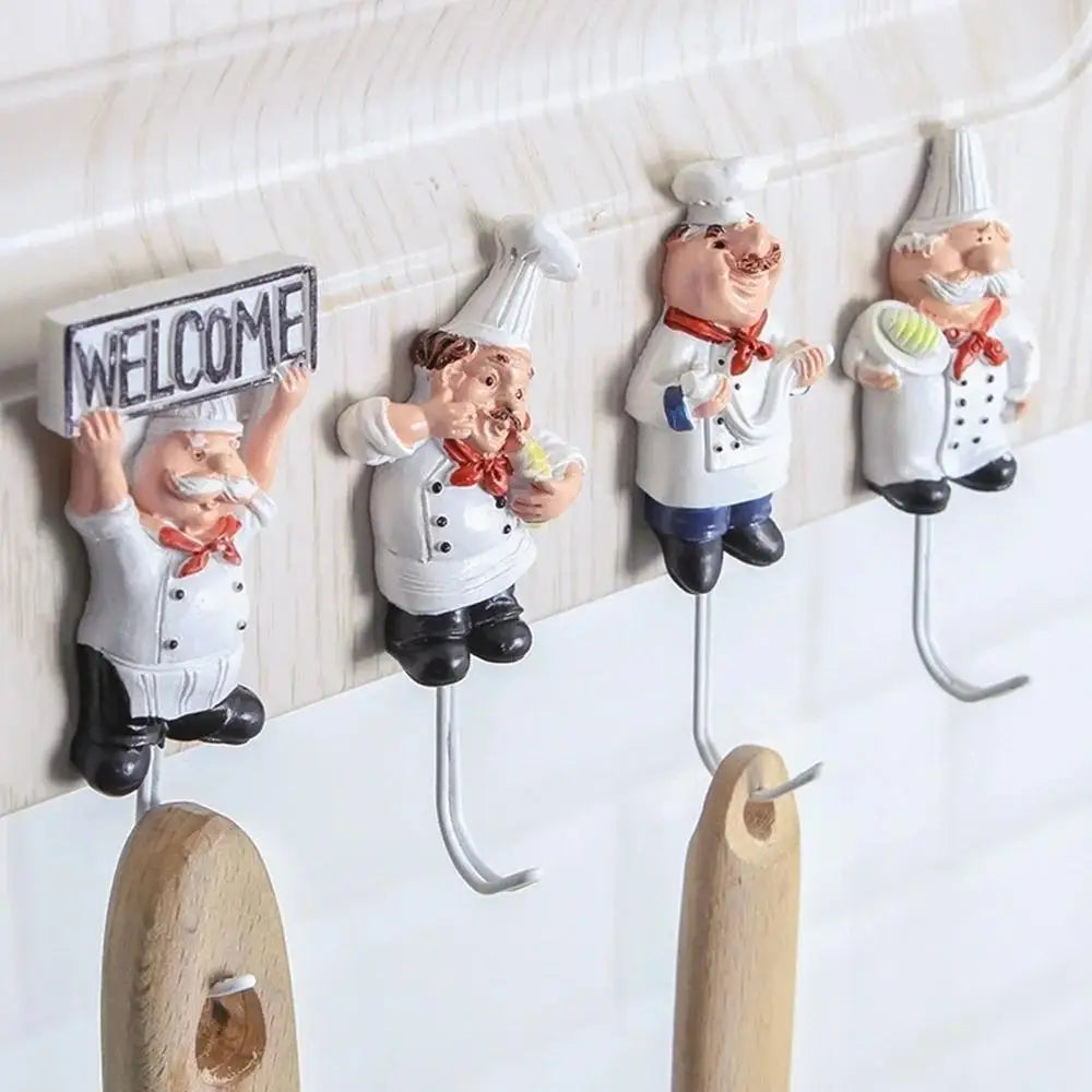 Kitchen Creative Chef Cartoon Storage Rack Hooks Wall Hanger Kitchen Hooks For Utensils Suitable Household Bedroom Door Hook