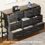 Dresser for Bedroom 10 Drawer Dresser TV Stand with Power Outlet,Entertainment Center Chest of Drawers for 55 Inch TV