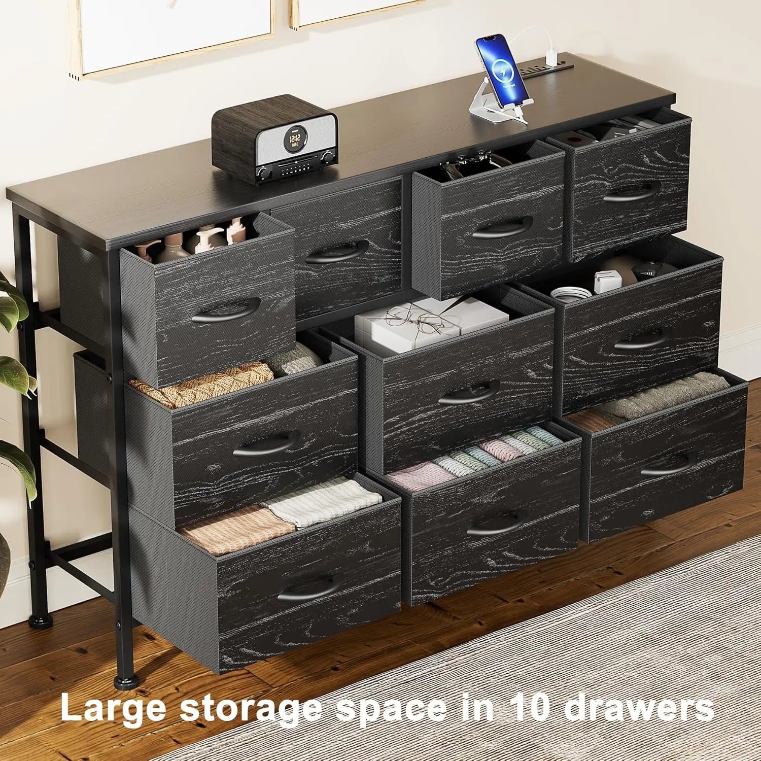 Dresser for Bedroom 10 Drawer Dresser TV Stand with Power Outlet,Entertainment Center Chest of Drawers for 55 Inch TV