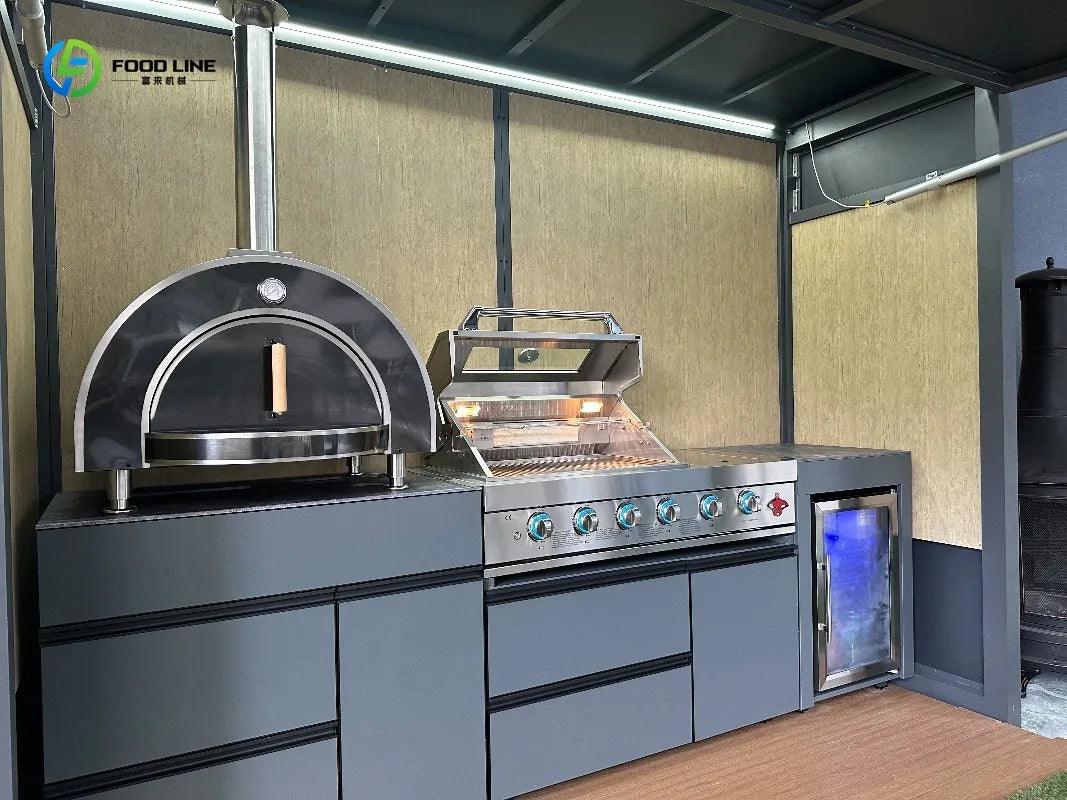 Premium Weatherproof Outdoor Kitchen Set  Stainless Steel Grills Sink and Fridge Cabinets & Custom Aluminum Pavilion