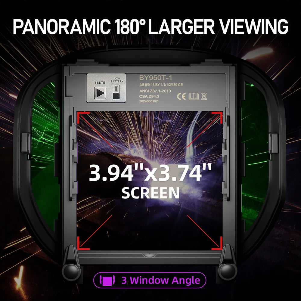 ANDELI Welding Helmet with LED Light Panoramic Large Viewing Screen 3.94"X3.74"True Color Auto Darkening Welding Mask for Weld