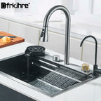 304 Stainless Steel Waterfall Kitchen Sink Large Single Slot Integrated 60X45cm Faucet Set Soap Dispenser Pure Water Tap