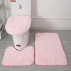 Inyahome 3pcs/set Plush Bathroom Bath Mats Set Anti Slip Toilet Rug and Toilet Lid Cover Soft Fluff Shower Carpet Floor Bath Mat