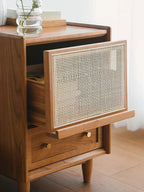 Rattan Weaving Bedroom Furniture, Bedside Table, Multifunctional Small Side Storage Cabinet, Solid Wood Night Stand Customized