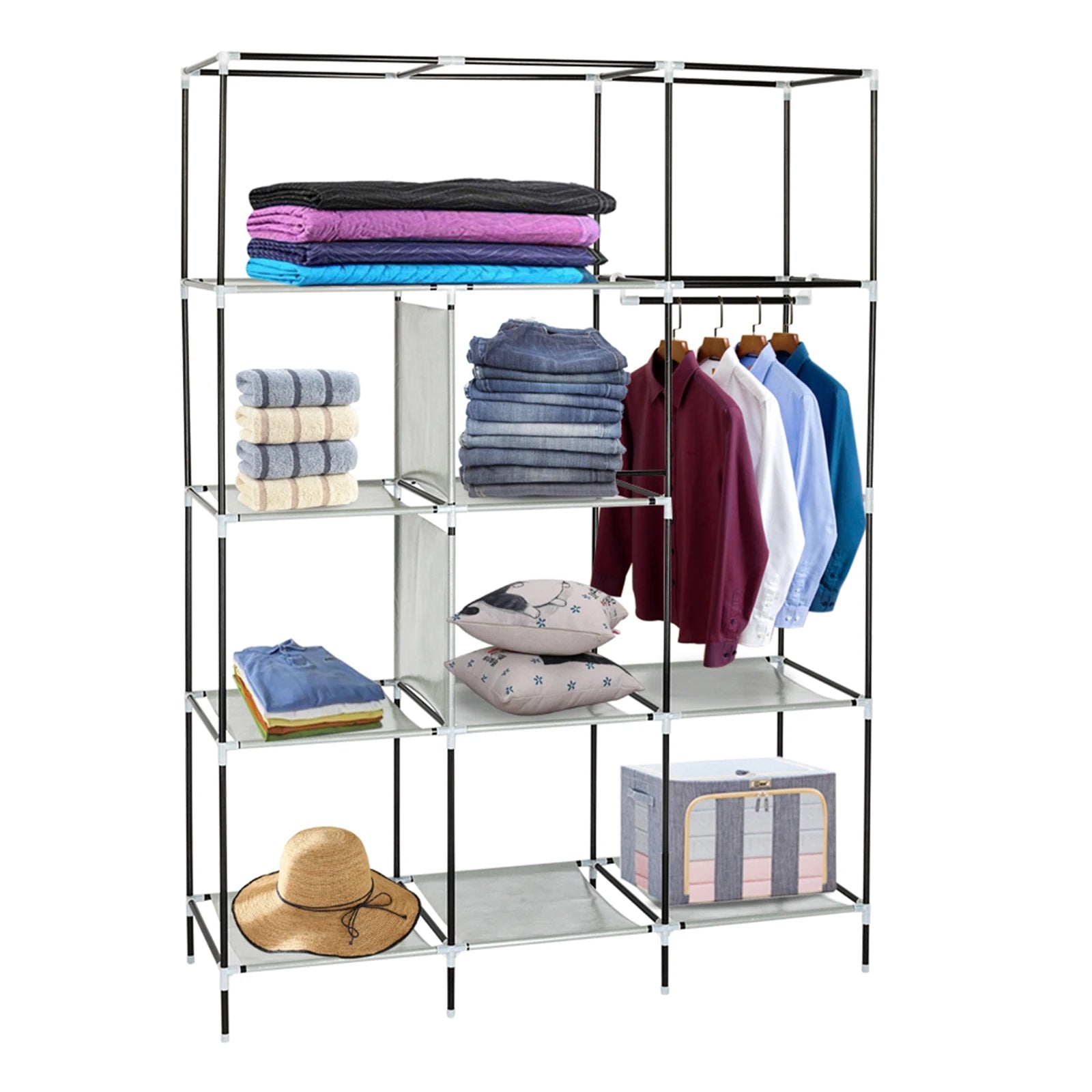 69" High-leg Non-woven Fabric Assembled Cloth Wardrobe Gray