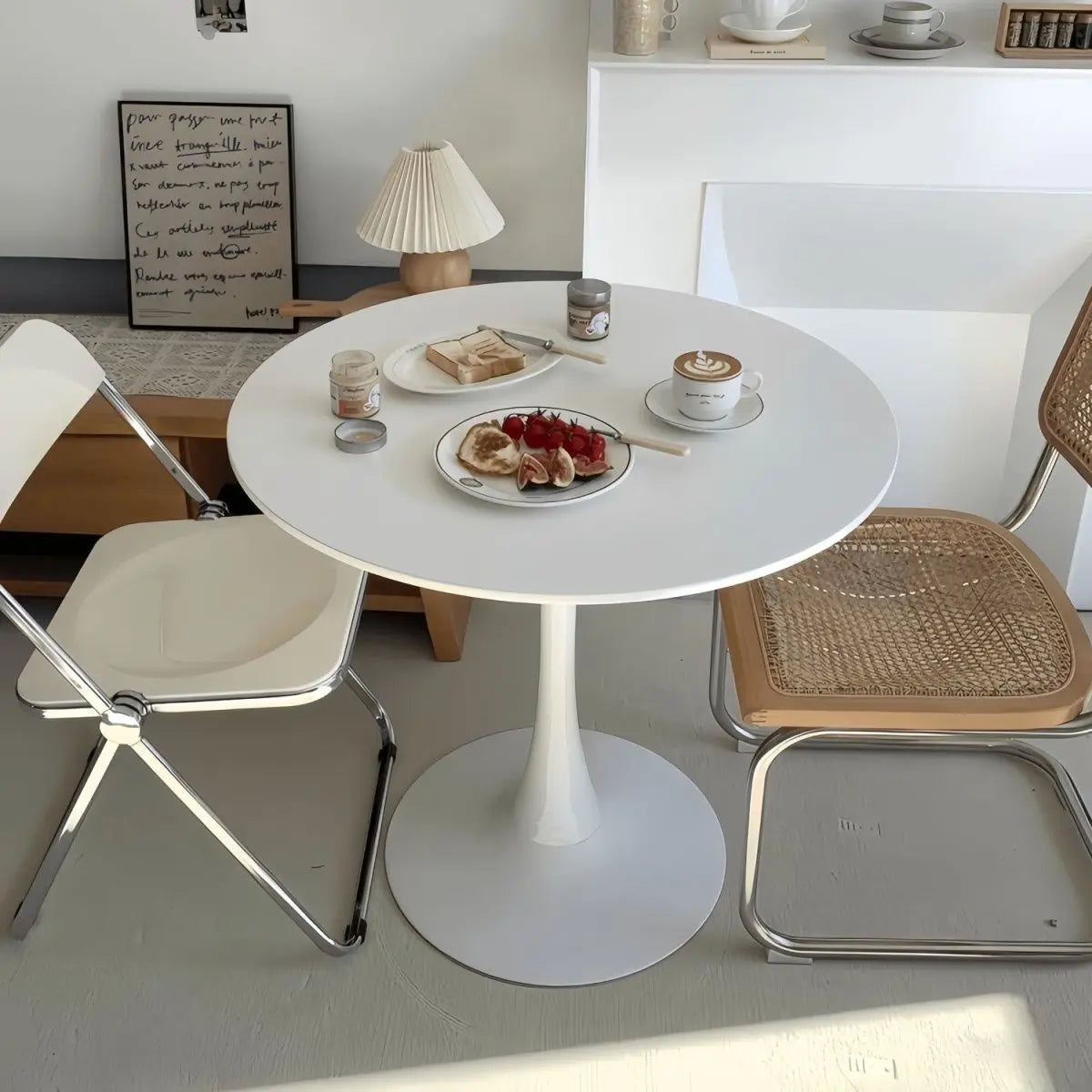 Tulip White Small Round Table Internet Celebrity Reception Negotiation  Balcony  Bedroom  Home  Milk Tea Shop Walnut  Dining