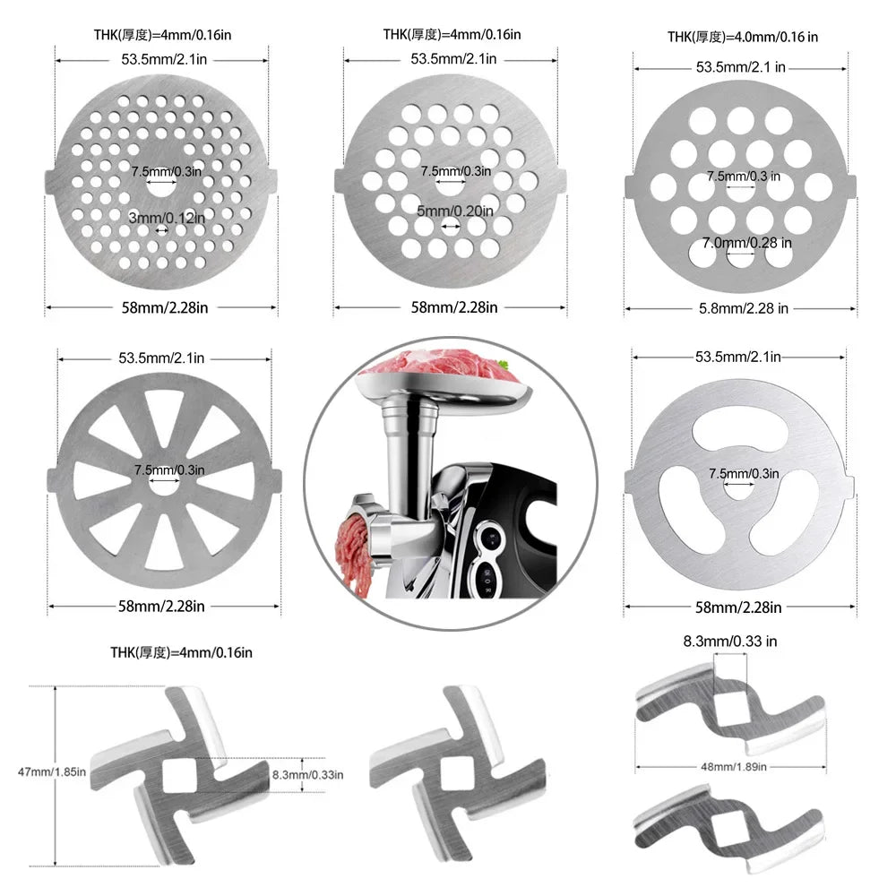 Meat Grinder Pinion Mixer Spare Parts Meat Grinder Knife Stainless Steel Grille for Food Grinder Accessories Kitchen Tool Good