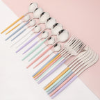 24Pcs Dinnerware Set Stainless Steel Tableware Knife Fork Tea Spoon Cutlery Set Multiple Colour Silverware Kitchen Flatware Set