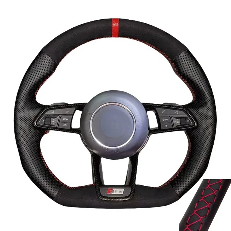 Suede Genuine Leather Car Steering Wheel Cover Braid For Audi R8 (4S) 2015-2019 TT (8S) 2014-2019 TTS 2014-2019 TT RS 2016-2019