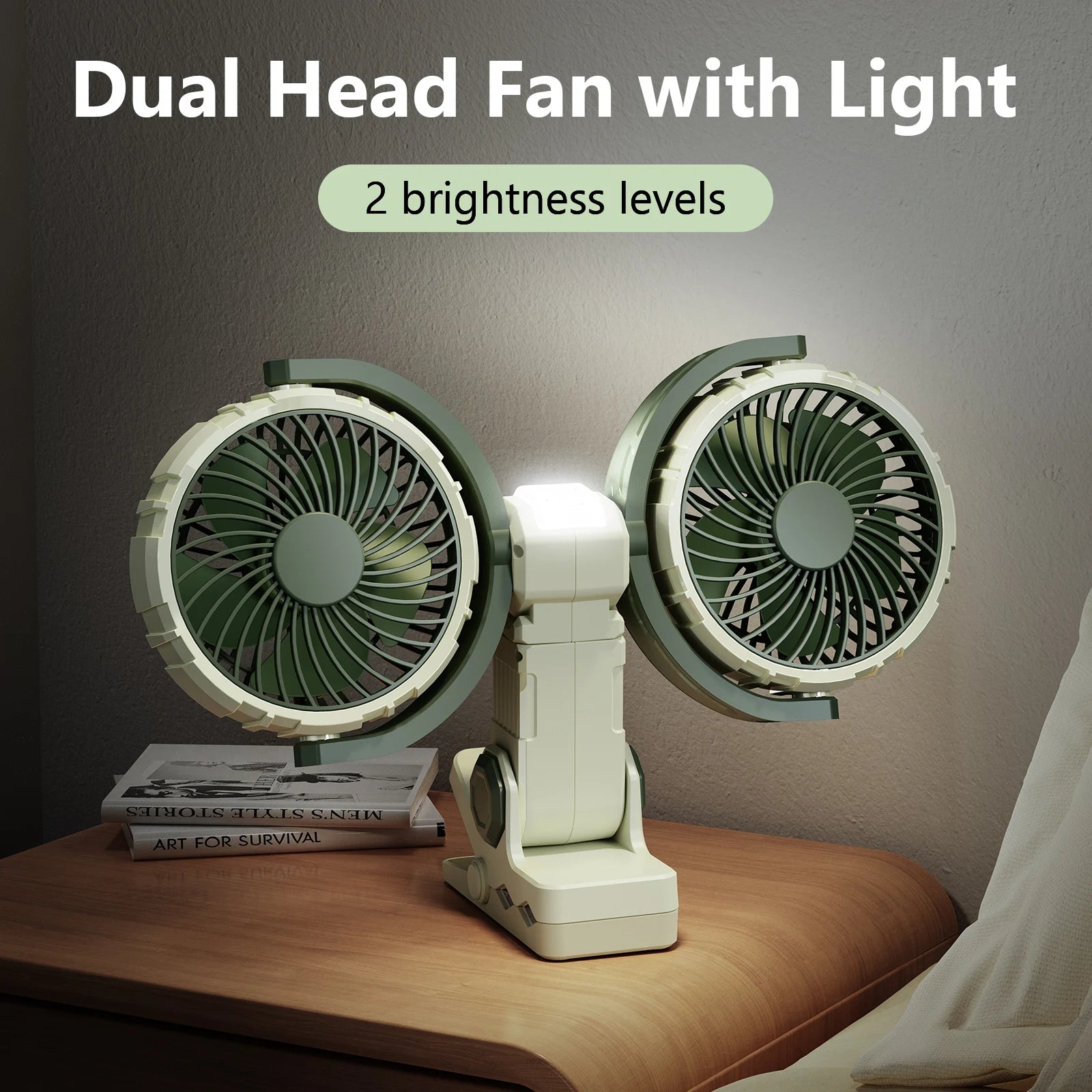 Eary Dual Head Clip On Fan Mount For Desktop With 4000mAh Battery Oper