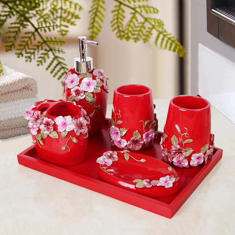 Resin Bathroom Set, Multi Models, Optional, Set of 5 Pieces, Toiletries Kit, Bathroom Accessories