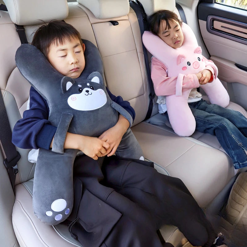 Kids Car Neck Pillow | Seat Belt Safety Sleep Aid for Comfortable Travel & Head Support