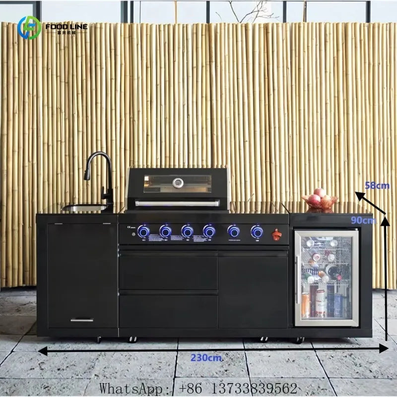 Customized Modern Backyard Outdoor Kitchen Charcoal Gas Grill With Refrigerator Collapsible Sink For Alfresco Gatherings