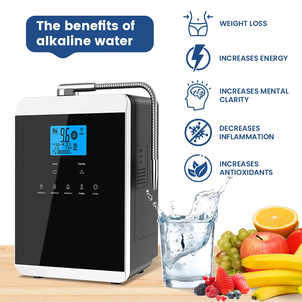 11 Plates Platinum Coating Alkaline Water Ionizer Machine Household PH