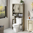 Vabches Bathroom Organizer Storage Wood Over The Toilet Storage Cabinet with Barn Doors&Toilet Paper Stand 67'' Tall Toilet Rack