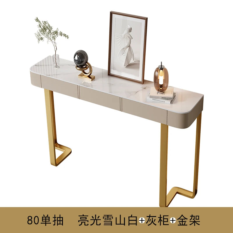 Luxury Glossy Console Table For Hallway Living Room Slate Porch Side Table High-quality Drawer Cabinet Home Furniture 80/100/120