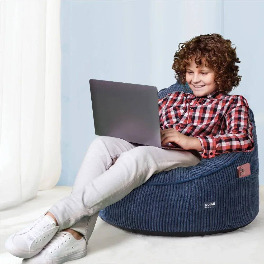 Compressed Foam Bean Bag Chair for Kids, Navy Blue
