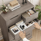 51" Tall 7 Drawers Dresser, Modern Grey Dresser, Wood Dressers & Chests of Drawers with Cut-Out Handles, Upright Drawer Chest,