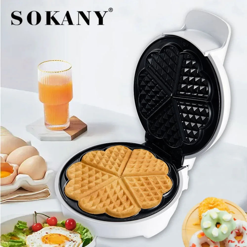 Belgian Waffle Maker - 5 Pieces of Heart-shaped Non-stick Coating, Heated on Both Sides, Suitable for Breakfast Dessert Parties