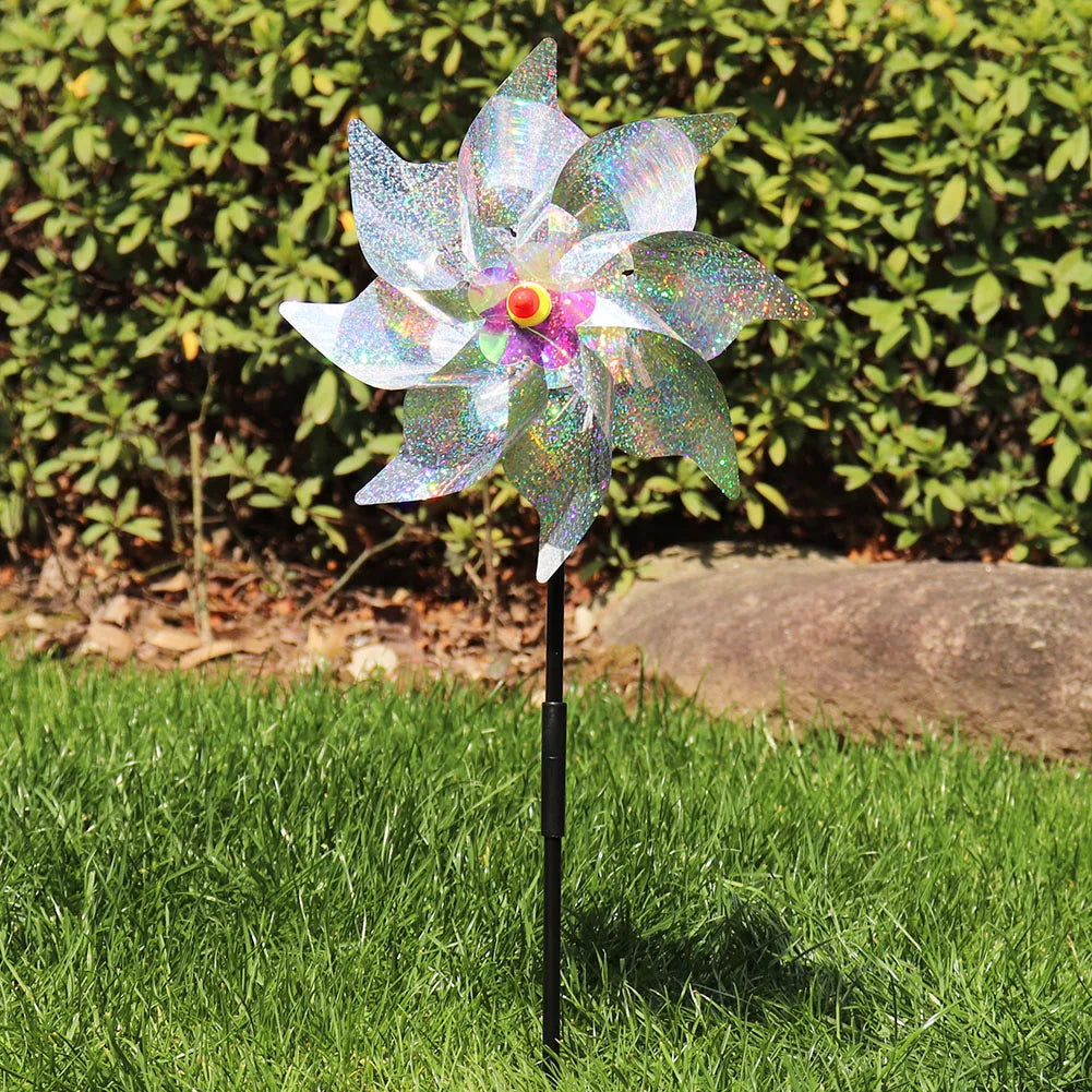 Silver Anti Bird Laser Windmill Bird Repeller Windmill Pinwheels Reflective Bird Scare Deterrent Driving Windmill Garden Decor