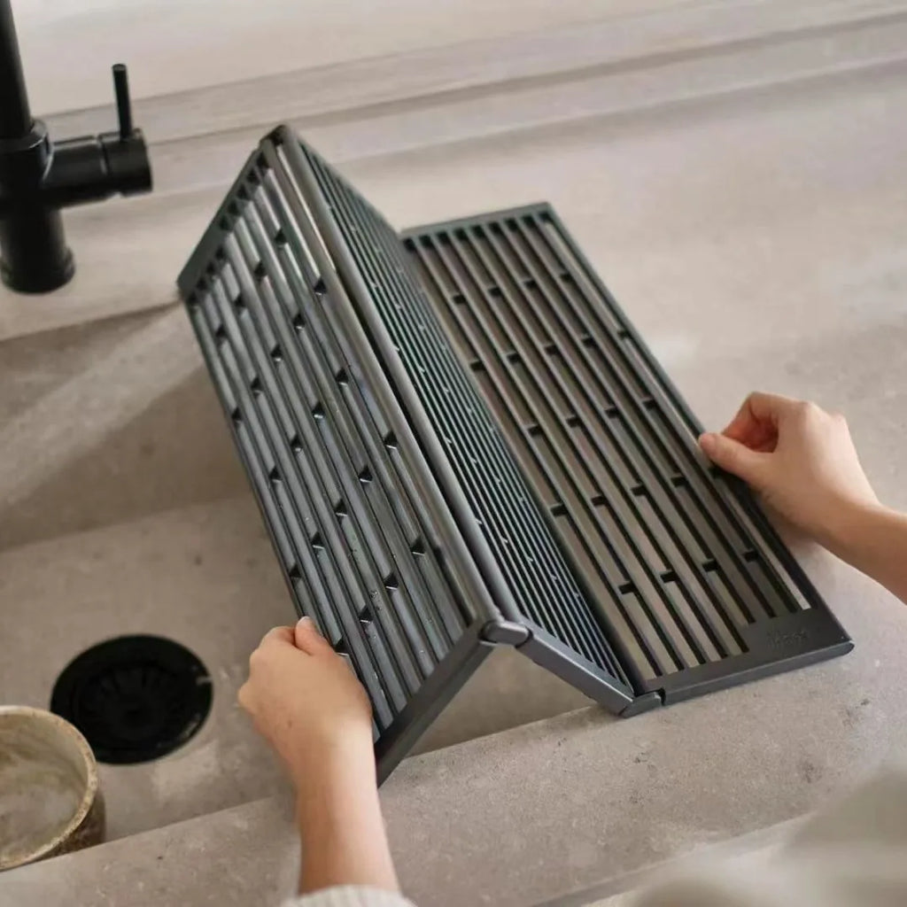 Kitchen Countertop Drain Sink Black Folding Sink Drain Sink Counter Splashproof Drain Bar Counter Organization