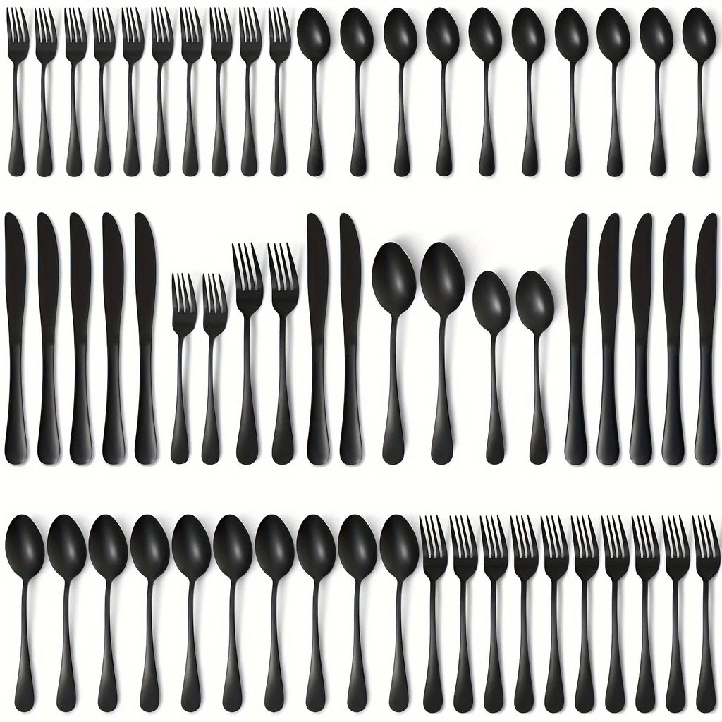 60pcs, Stainless Steel Flatware Set Black Silverware Mirror Polished Cutlery Set Birthdays Independence Day Dishwasher Safe