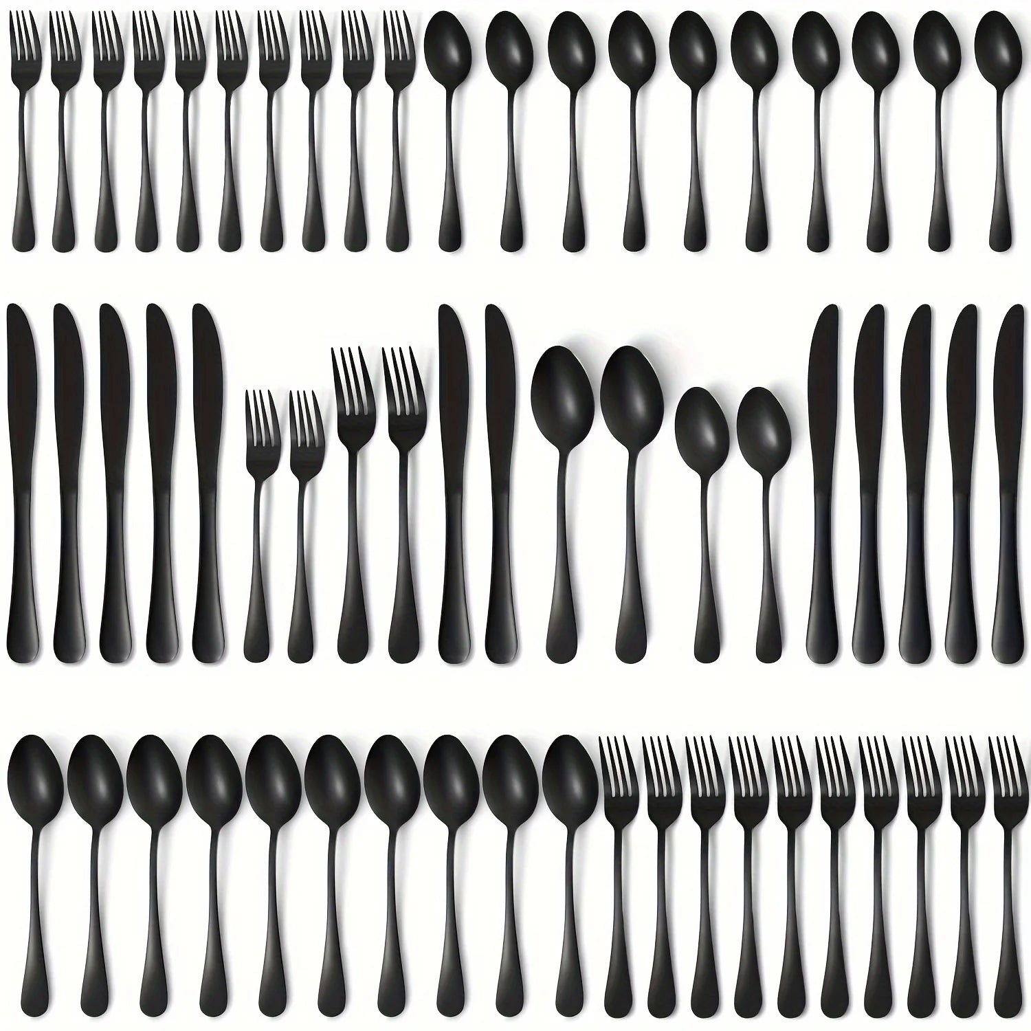 60pcs, Stainless Steel Flatware Set Black Silverware Mirror Polished Cutlery Set Birthdays Independence Day Dishwasher Safe