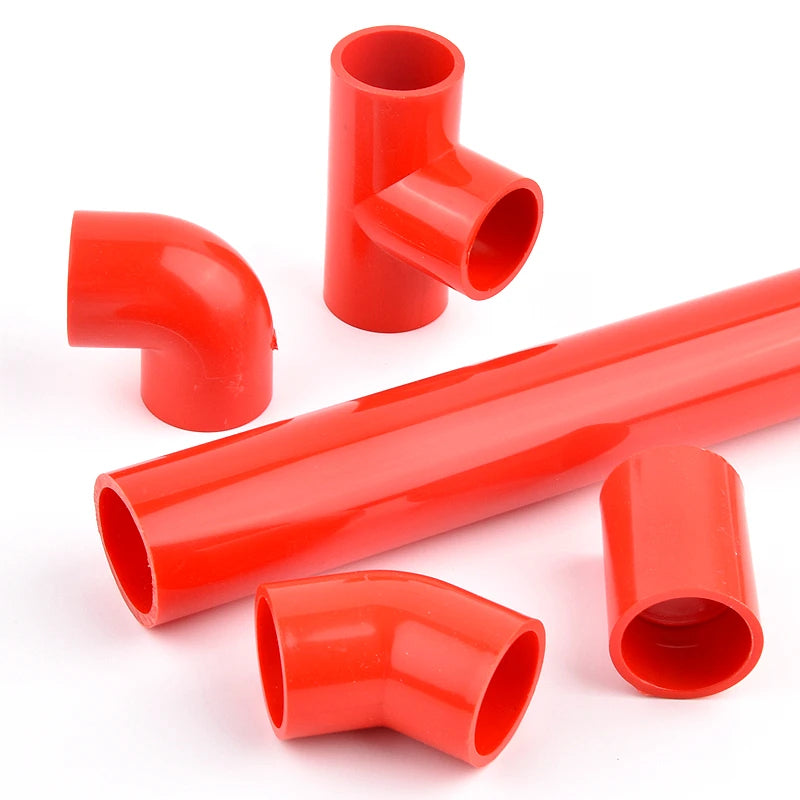 20mm~50mm Red PVC Pipe Fitting Connectors Garden Irrigation 90° Elbow Direct Tee Joint Aquarium Pipeline Water Delivery Joint