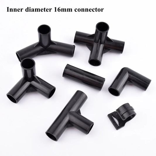 2-30Pcs ID 16mm PVC Pipe Fittings Straight Elbow Tee Garden Water Connector Tent Wardrobe Fixed Fittings Plants Support Joint