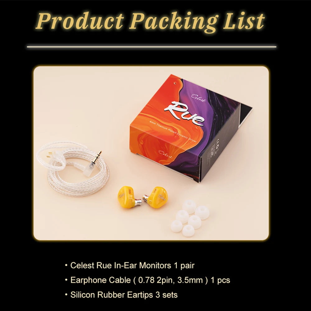 Celest Rue In Ear Earphones 6mm Micro Dynamic Driver Headphone For Gifts Earbuds Hifi Audio Music Headset Cable IEMs