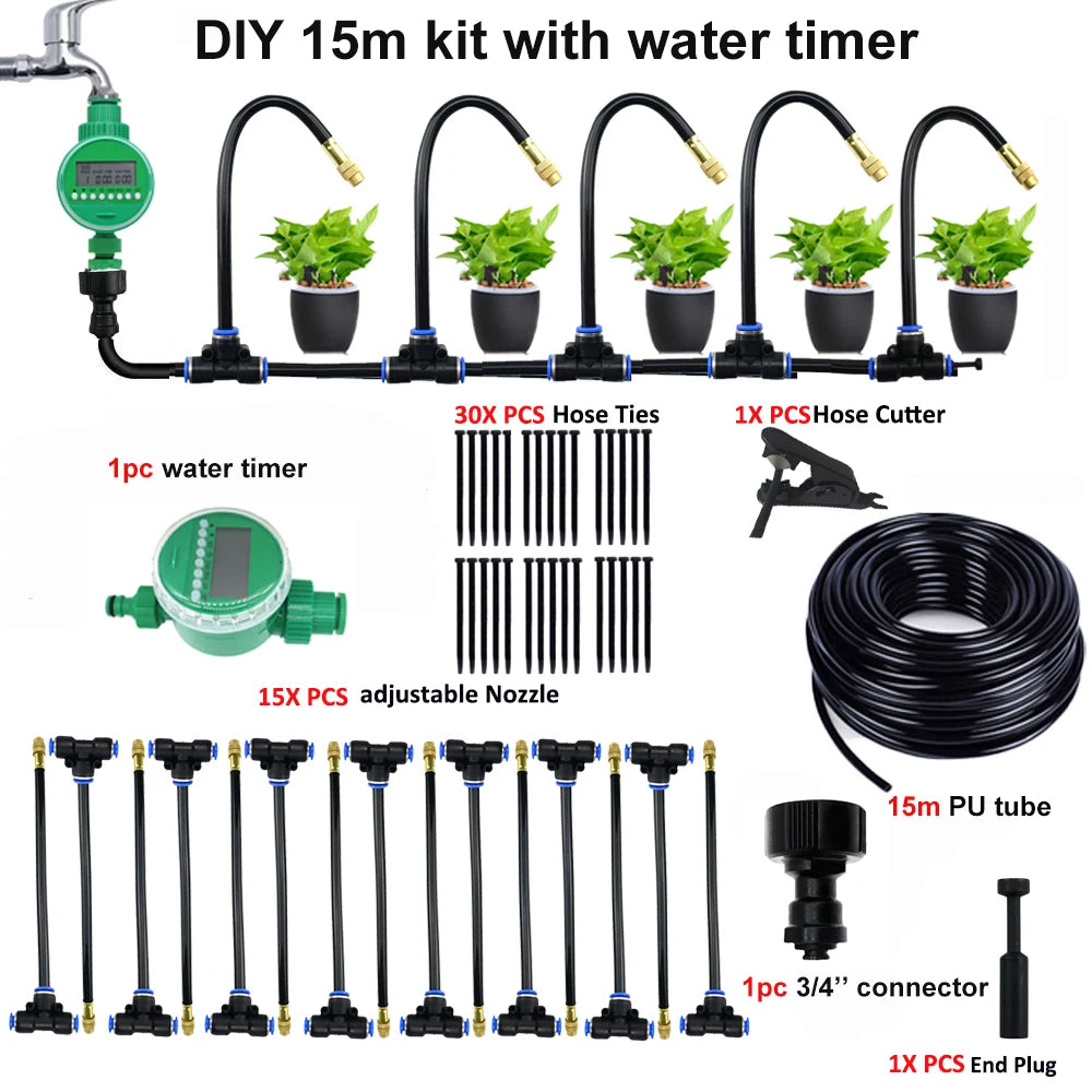 5-20M Universal Atomization Sprinkler Automatic Watering Kits 5M/10M with 20cm Rotating Copper Nozzle Balcony Rainforest Spray
