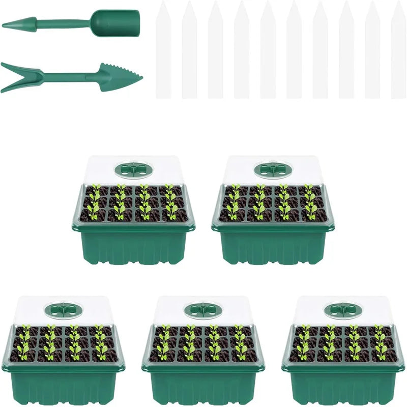 5 Pack Plant Propagators - 12-Cell Seed Trays with Lids, Indoor Gardening Kit for Seed Planting