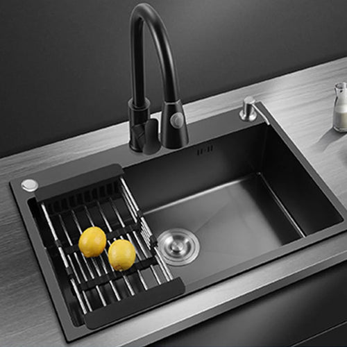 304 Stainless Steel Kitchen Sink Topmount Single Bowl Wash Basin For Home Fixture Drain Accessories Single Slot Kichen Sink