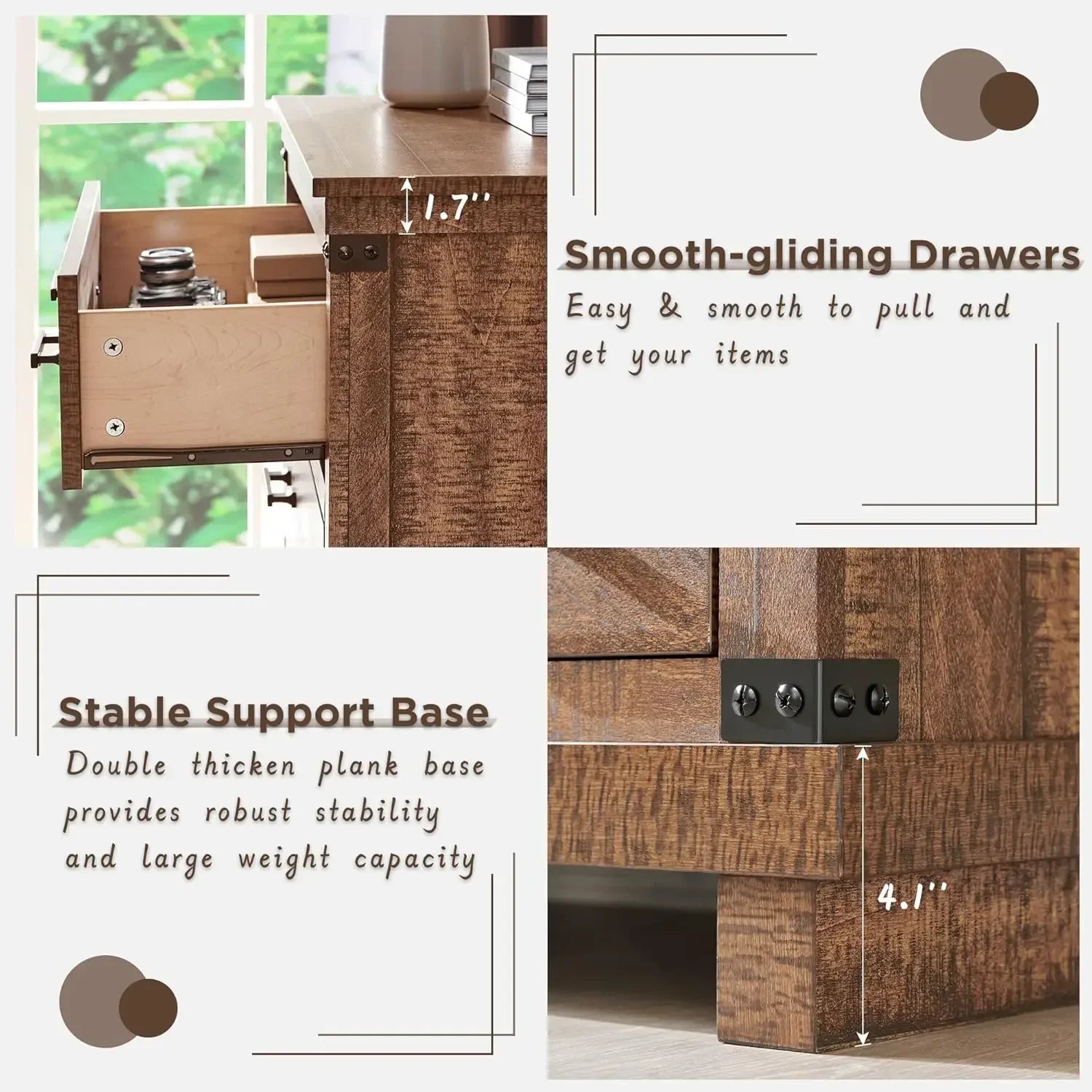 Farmhouse 5 Drawers Dresser for Bedroom, Tall Chest of Drawers with Thick Plank Styling, Wood Rustic Closet Dresser for Bedroom