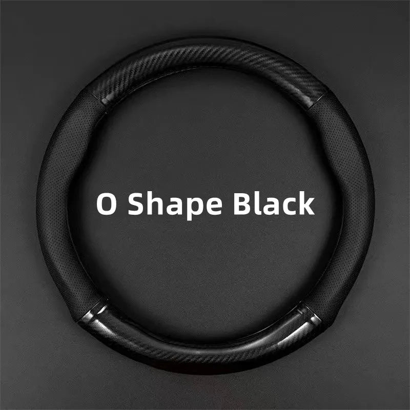 PU Leather D-shaped Steering Wheel Cover with Carbon Fiber Pattern Inner Circle – Non-Slip Sporty Grip for Car Steering Wheels