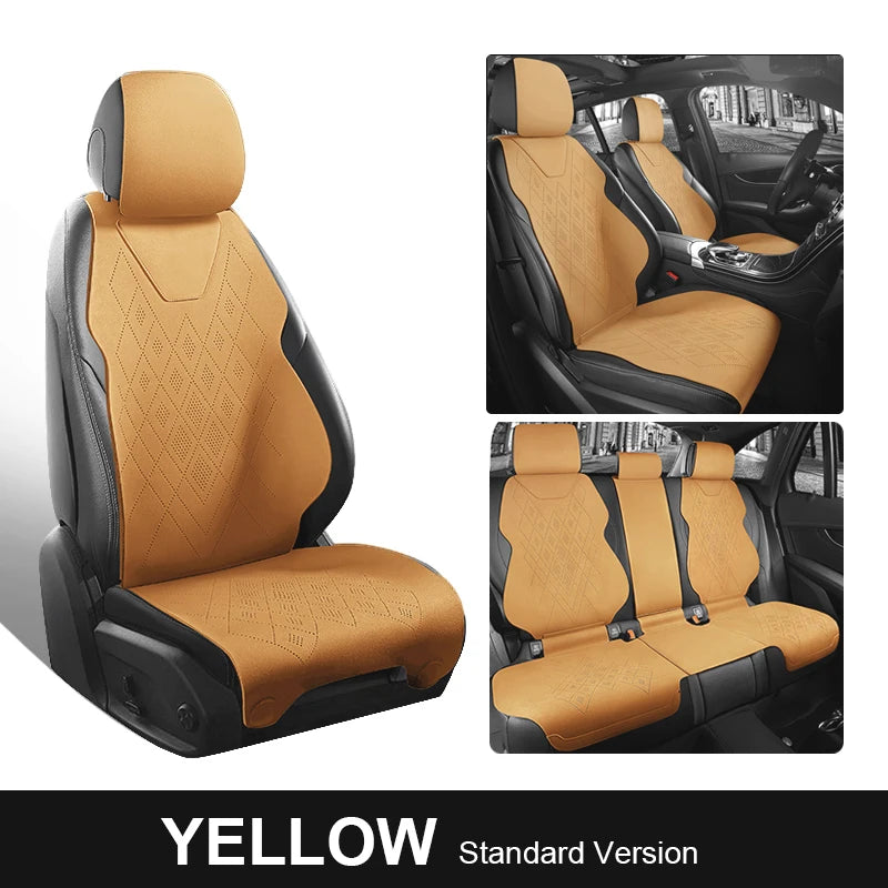 Universal Fit Car Accessories Suede Saddle Seat Cushion Pad Half Covered for 90% Sedan SUV Suede Universal Set Cover 5 Seats